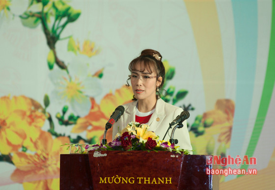 Bà Nguyễn Thị Phương Thảo - Chủ tịch Hãng hàng không Vietjet có phát biểu tại Hội nghị. Ảnh: Thành Cường