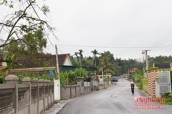 Đường làng trong thôn xóm ở xã Diễn Lâm (Diễn Châu) được bê tông hóa rộng, sạch.