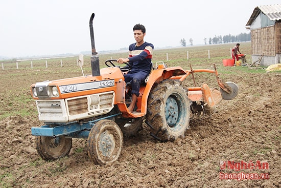 Phạm Danh Quý - Chi đoàn xóm 3, xã Hưng Nhân sắm máy cày từ nguồn vốn vay ủy thác của tổ chức đoàn. Ảnh: Hoài Thu