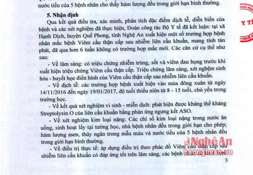 Báo cáo cuối của Sở Y tế Nghệ An xác định rõ nguyên nhân gây bệnh sau khi có các kết quả xét nghiệm.