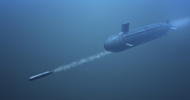 Đồ họa minh họa quả ngư lôi được bắn đi từ tàu ngầm đang lao vút đi trong làn nước bao la để tiến tới mục tiêu. Nguồn ảnh: KeywordSuggest