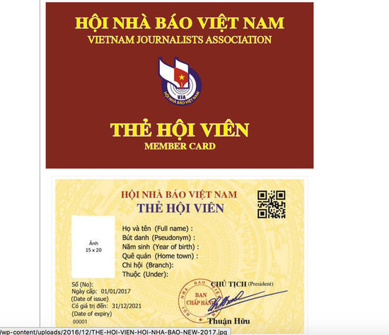 Mẫu thẻ hội viên Hội Nhà báo Việt Nam mới. Ảnh internet