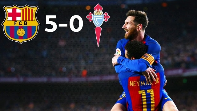 Messi và Neymar tỏa sáng giúp Barcelona vượt qua Centa Vigo với tỉ số 5 – 0 tại vòng 27 La Liga. Ảnh: Internet.