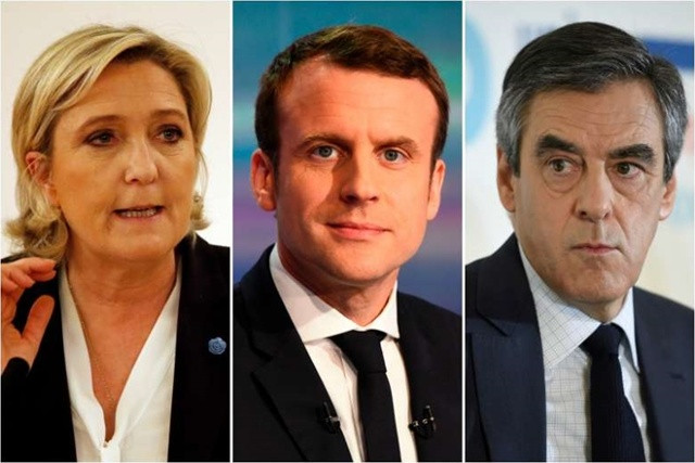 Từ trái qua phải, 3 ứng viên sáng giá nhất: Marine Le Pen, Emmanuel Marcon và Francois Fillon