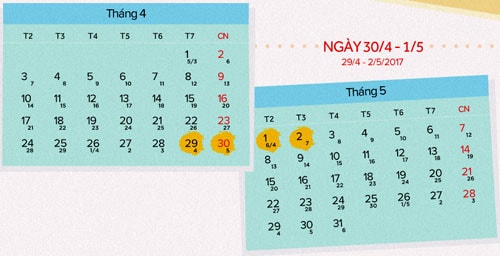 Kỳ nghỉ 30/4-1/5 kéo dài 4 ngày. Đồ hoạ: Tiến Thành.