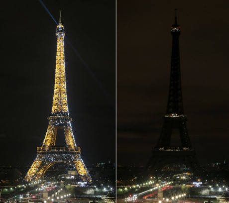 Tháp Eiffel chìm vào bóng tối trong chiến dịch bảo vệ môi trường Giờ Trái Đất. (Nguồn: AFP/Getty Images)