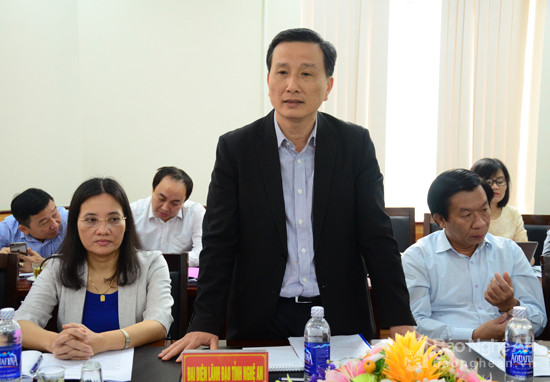 Phó Bí thư Tỉnh ủy Lê Quang Huy phát biểu tại buổi làm việc. Ảnh Thanh Lê