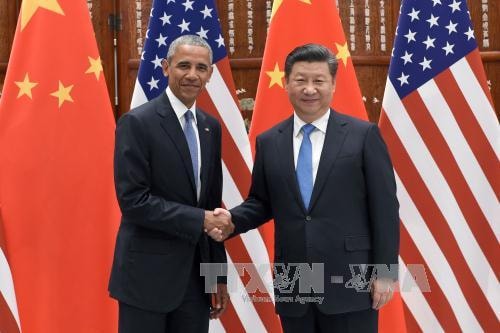 Chủ tịch Trung Quốc Tập Cận Bình (phải) trong cuộc gặp Tổng thống Mỹ Barack Obama trước thềm Hội nghị thượng đỉnh G20 ở Hàng Châu ngày 3/9. Ảnh: AFP/ TTXVN