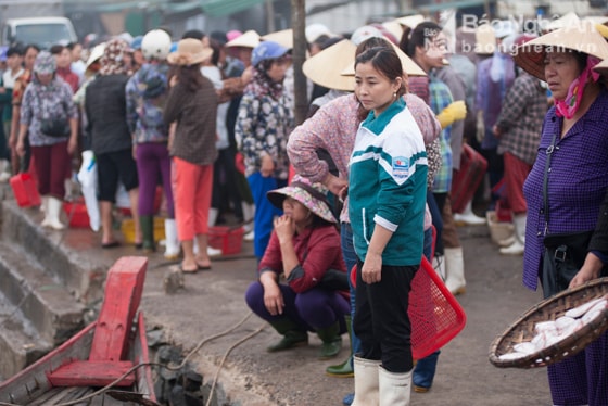 Trên bờ thương lái xếp hàng chờ sẵn