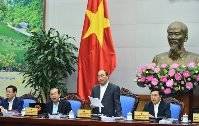Thủ tướng Nguyễn Xuân Phúc chủ trì phiên họp Chính phủ thường kỳ tháng 3/2017. Ảnh: VGP/Quang Hiếu
