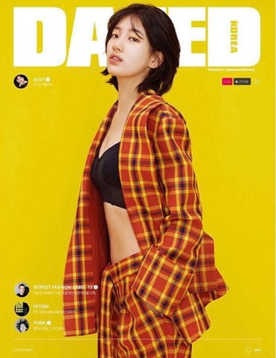 Suzy còn xuất hiện trên tạp chí Dazed Hàn Quốc số tháng 5. Nhiếp ảnh gia Kim Young Joon khoe bức ảnh này trên trang cá nhân. Trong ảnh, thành viên nhóm miss A diện bộ đồ suit kèm áo ngực.