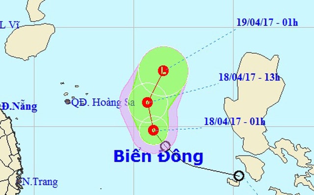 Vị trí và hướng di chuyển của áp thấp nhiệt đới (Ảnh: NCHMF).