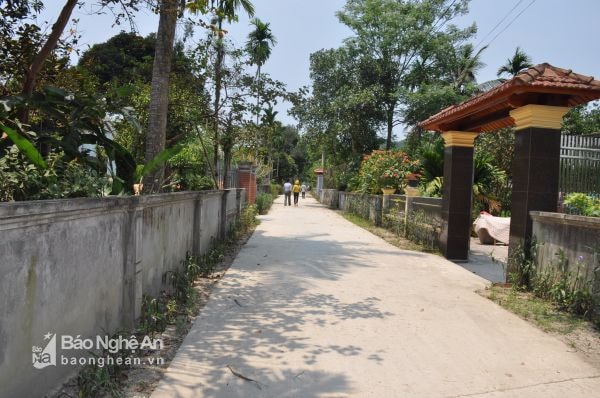 Đường làng ngõ xóm ở xã Hoa Sơn (Anh Sơn) được đổ bê tông sạch sẽ. Ảnh Thu Huyền