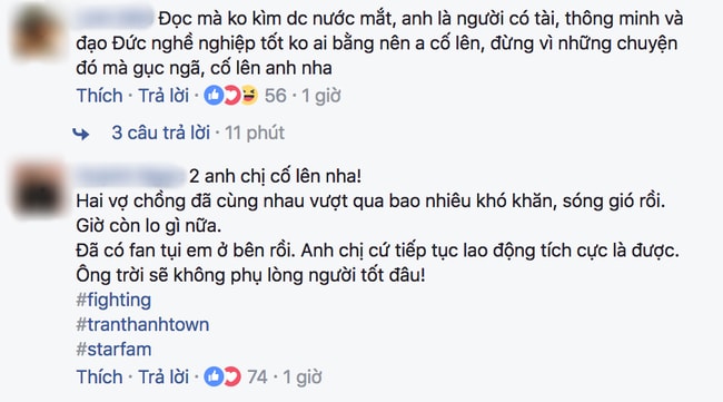 Hari Won chia sẻ sau khi Trấn Thành bị cấm sóng - Ảnh 2. Nhiều người hâm mộ cũng để lại bình luận động viên vực dậy tinh thần giúp danh hài vượt qua 