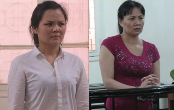 Bị cáo Hằng và bị cáo Hường tại phiên xử.