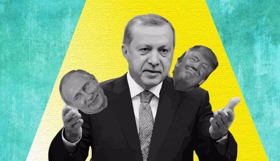 Ông Erdogan vẫn an toàn giữa Tổng thống Nga Vladimir Putin và Tổng thống Mỹ Donald Trump.  