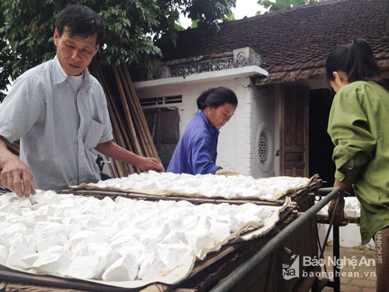 Người dân Nam Đàn sản xuất bột sắn dây. Ảnh tư liệu