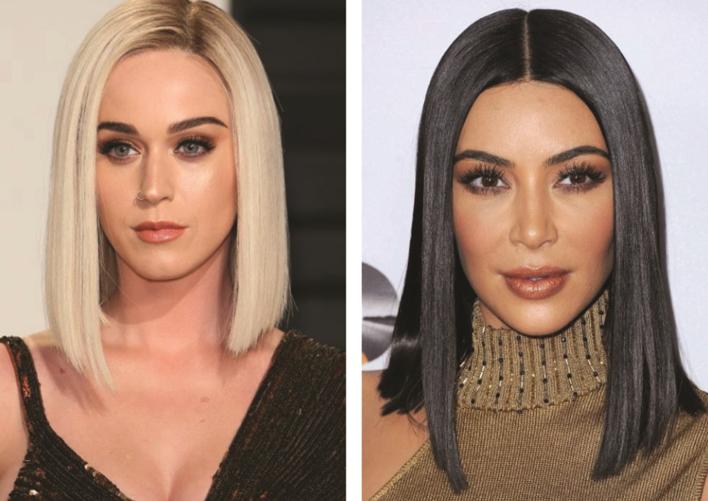 Cả Katy Perry và Kim Kardashian không hẹn mà cùng nhau để kiểu tóc bob thẳng mượt được rẽ giữa gọn gàng vào mùa hè năm nay.  