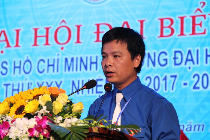 Tiến sỹ Nguyễn Anh Chương - bí thư Đoàn Trường Đại học Vinh khia mạc Đại hội. Ảnh: H.T