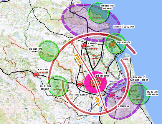 Ranh giới thành phố Vinh theo quy hoạch mở rộng