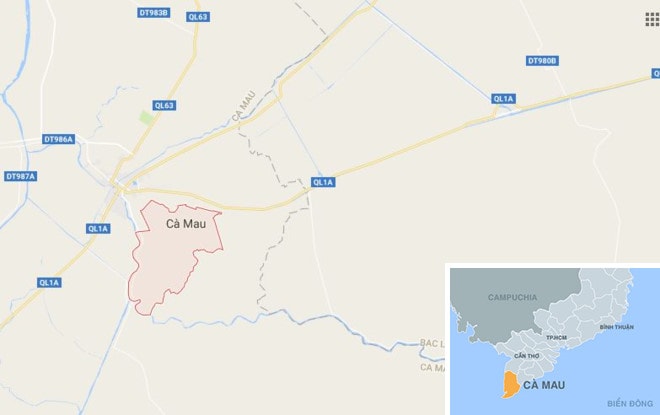Xã Hòa Thành (màu đỏ) ở Cà Mau. Ảnh: Google Maps.