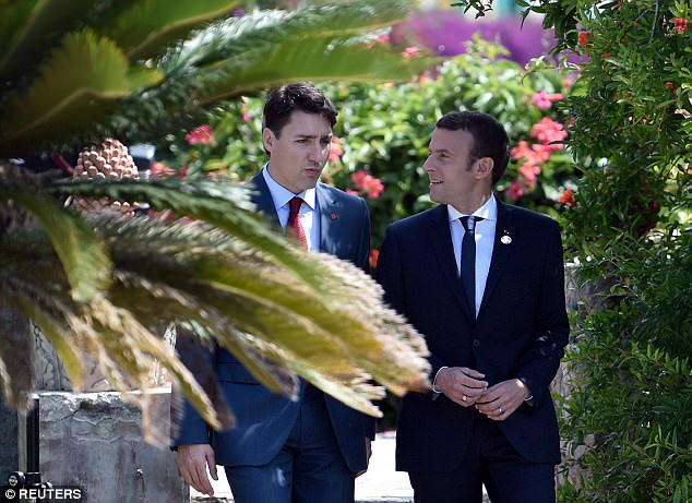 Thủ tướng Canada, Justin Trudeau, Tổng thống Pháp, Emmanuel Macron, hội nghị G7