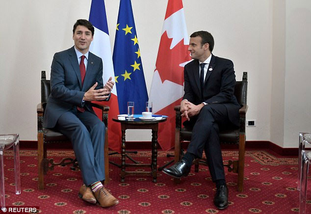 Thủ tướng Canada, Justin Trudeau, Tổng thống Pháp, Emmanuel Macron, hội nghị G7