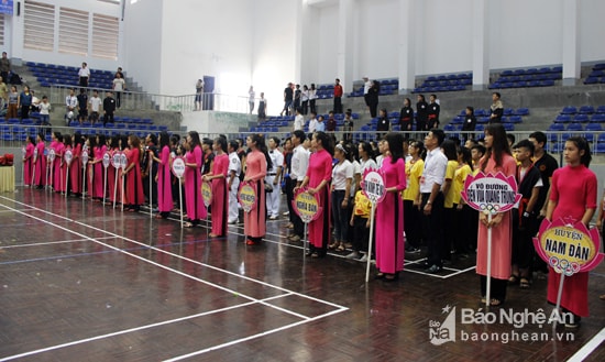 Các đoàn võ sinh thưc hiện nghi lễ chào cờ.