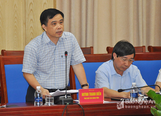 Đồng chí Huỳnh Thanh Điền phát biểu tại buổi làm việc. Ảnh: Thu Huyền
