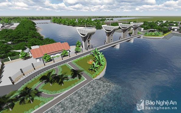 Phối cảnh cống tiêu Diễn Thành (huyện Diễn Châu) thuộc Dự án Khôi phục, nâng cấp hệ thống thủy lợi Bắc Nghệ An khi hoàn thành. Ảnh: Tư liệu