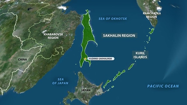 Quần đảo Kuril, nằm ở vùng Sakhalin của Nga, hình thành nên một biển đảo núi lửa kéo dài 1.300 km từ Hokkaido, Nhật Bản, tới Kamchatka, Nga, phân chia biển Okhotsk với Bắc Thái Bình Dương. Ảnh: AP