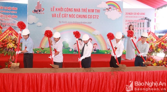 Nghi thức khởi công nhà trẻ Kim Thi tại phường Quán Bàu - TP Vinh. Ảnh: Hoàng Vĩnh