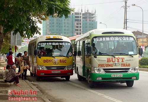 Xe  buýt chen nhau khi đi qua bến trên đường Mai Hắc Đế, TP Vinh, ảnh tư liệu
