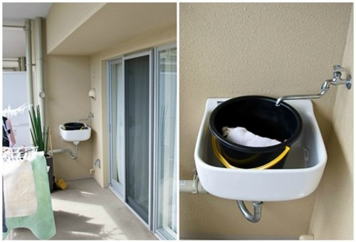 Người Nhật thường sống trong những căn hộ nhỏ nhưng nơi ở của họ có đầy đủ những tiện nghi hiện đại nhất, đặc biệt là ban công của họ còn có cả một chiếc bồn rửa được sử dụng vào việc tưới cây.