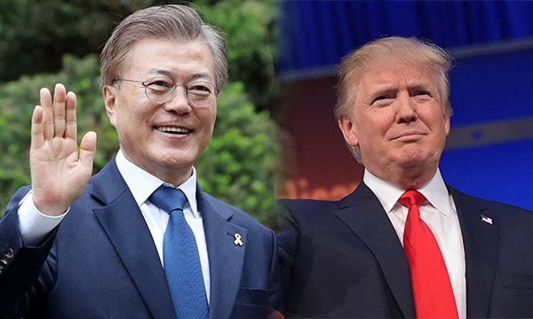 : Tổng thống Mỹ Donald Trump và người đồng cấp Hàn Quốc Moon Jae-in. Ảnh: AP