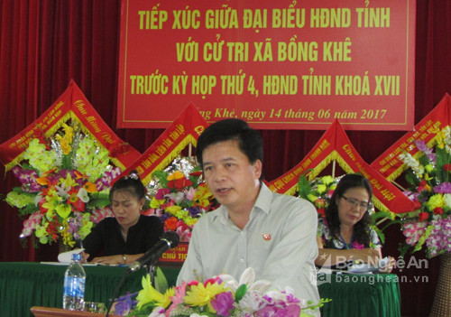  Ông Nguyễn Đình Hùng - Ủy  viên BCH Đảng  bộ tỉnh, Bí thư Huyện ủy Con Cuông, trả lời một số ý kiến cử tri quan tâm. Ảnh: Bá Hậu