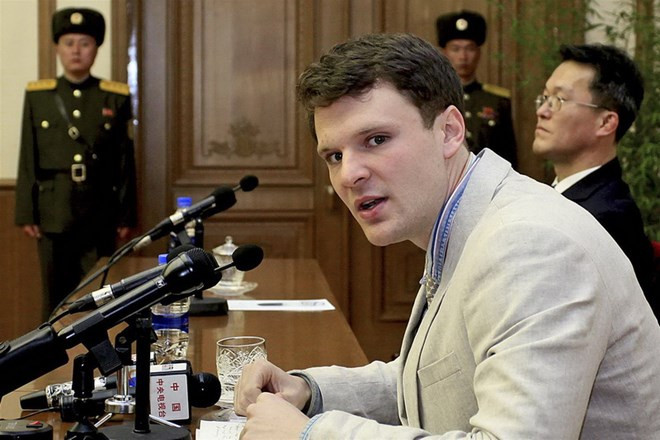 Otto Warmbier tại phiên tòa xét xử ở Bình Nhưỡng. (Nguồn: AP)