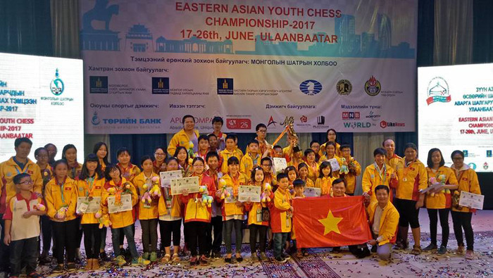 Đội tuyển cờ vua trẻ Việt Nam tham dự giải Cờ vua các lứa tuổi Đông Á 2017. Ảnh: Anh Thế