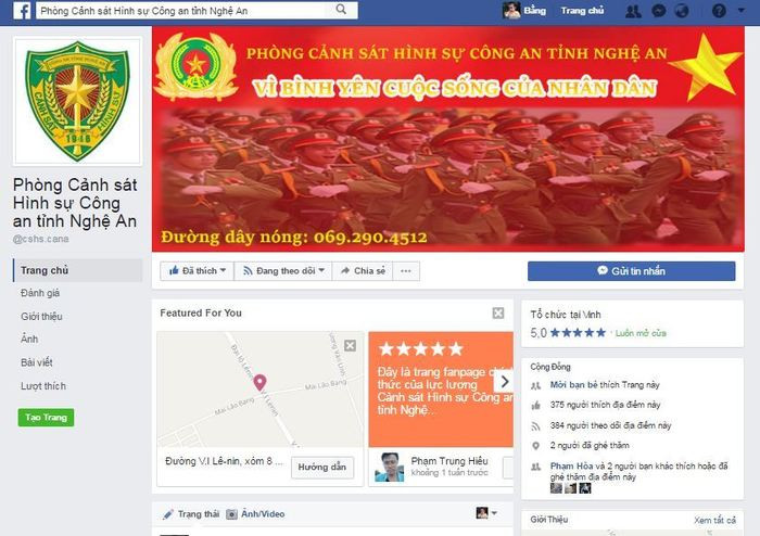 Trang Facebook của Phòng Cảnh sát hình sự Công an tỉnh Nghệ An.