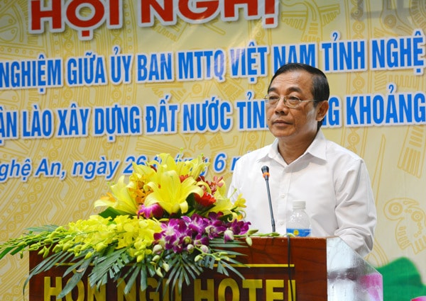 Chủ tịch Ủy ban MTTQ Việt Nam tỉnh Nghệ An Nguyễn Văn Huy phát biểu kết luận, khẳng định thành công của hội nghị. Ảnh: Thu Giang