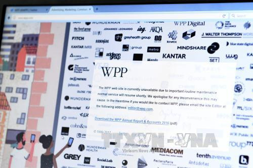 Trang chủ của Tập đoàn quảng cáo nổi tiếng WPP của Anh trên màn hình máy tính ở London ngày 27/6. WPP là một trong các công ty lớn bị mã độc 