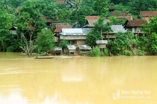 Bản Lả (xã Lượng Minh - Tương Dương) nằm bên sông Nậm Nơn với những ngôi nhà sàn nằm san sát nhau. Ảnh: Đào Thọ