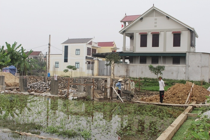 Khu đất đấu giá ở xã Quỳnh Giang (Quỳnh Lưu) hiện đã được người dân xây dựng nhà. Ảnh: P.V