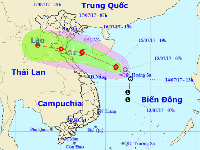 Bản đồ dự báo đường đi của cơn bão số 2. ẢNh: Trung tâm dự báo khí tượng thuỷ văn TƯ