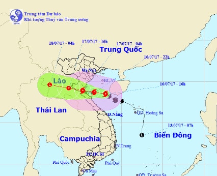 Hình ảnh đường đi của bão số chiều 16/7. 