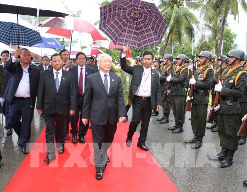 Tổng Bí thư Nguyễn Phú Trọng và Chủ tịch Thượng viện Campuchia Samdech Say Chhum đến Lễ khánh thành Tượng đài.