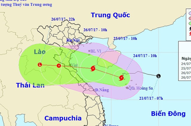 Vị trí và hướng di chuyển của bão số 4. 