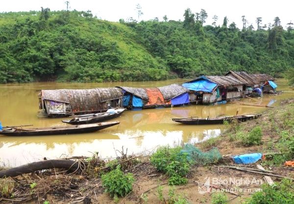 Xóm chài vùng biên bản Cao Vều xã Phúc Sơn huyện Anh Sơn những ngày này lênh đênh trong nước lũ