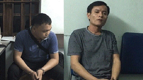 Hai đối tượng Thỏa và Quân tại cơ quan công an.