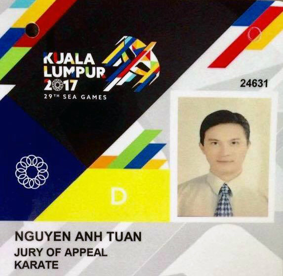 Thẻ trọng tài Karate tại SEA Games 27 của Nguyễn Anh Tuấn